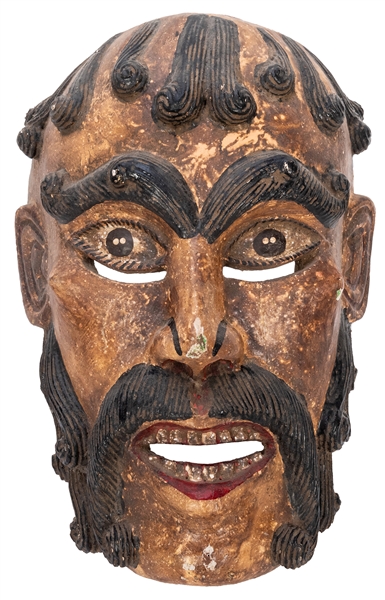  Carved and Polychrome Mexican Mask. Large vintage mask depi...