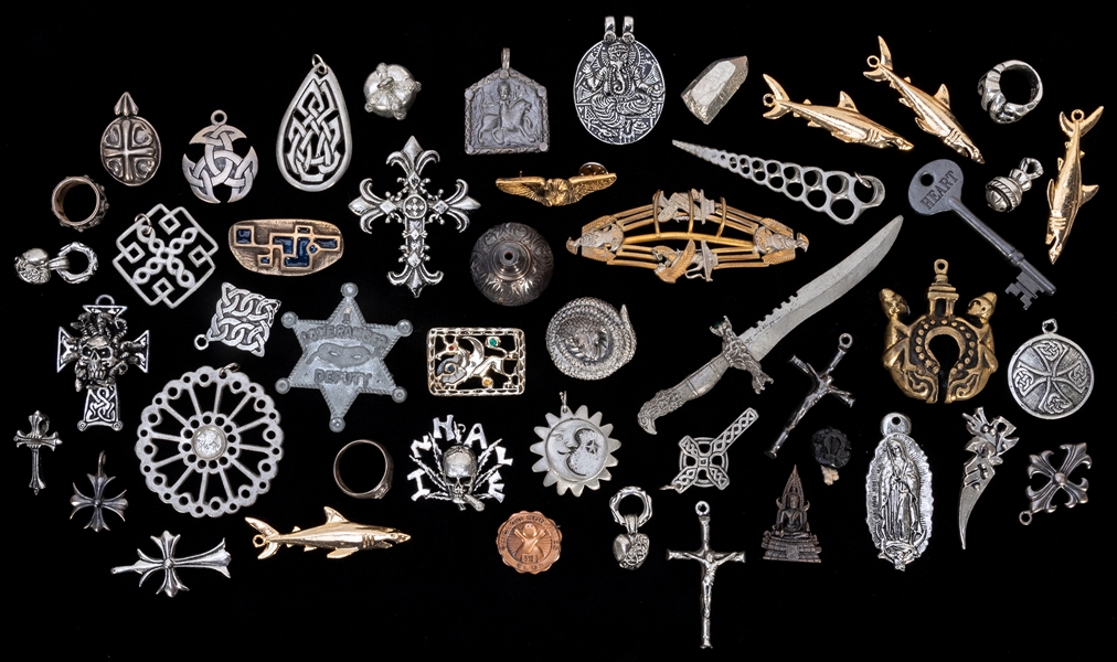  Box of Assorted Jewelry, Charms, and Metalware. Approximate...