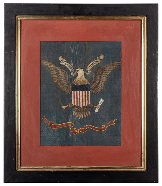  [AMERICANA] Folk Art Patriotic Painted Wooden Great Seal. H...