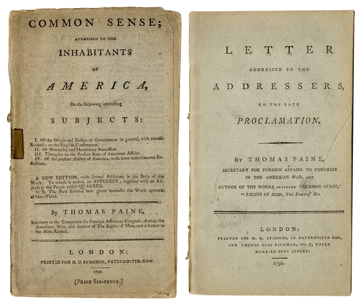  PAINE, Thomas (1737–1809). Common Sense; Addressed to the I...