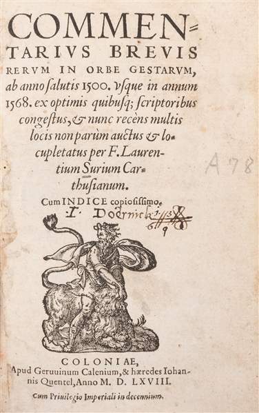  SURIUS, Laurentius (1522–1578). Commentarius brevis rerum i...