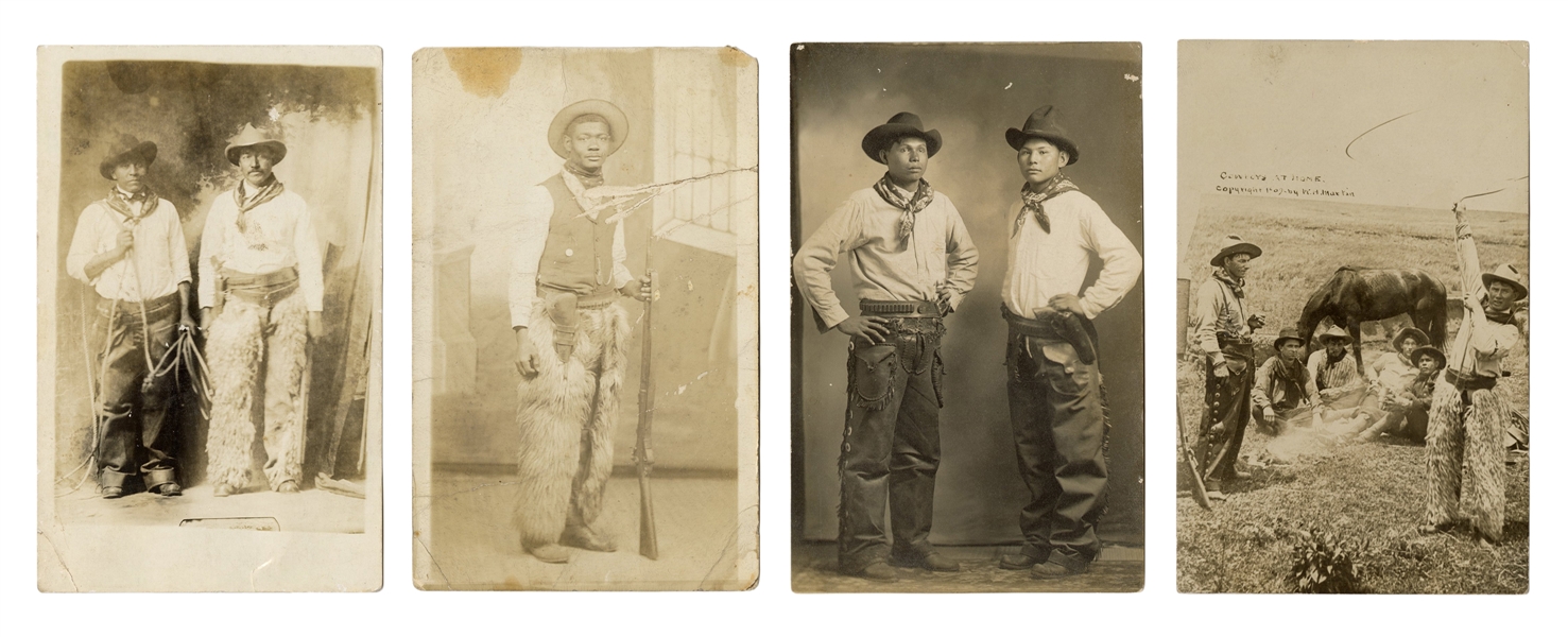  [COWBOYS] Four Real Photo Postcards of Cowboys. Including a...