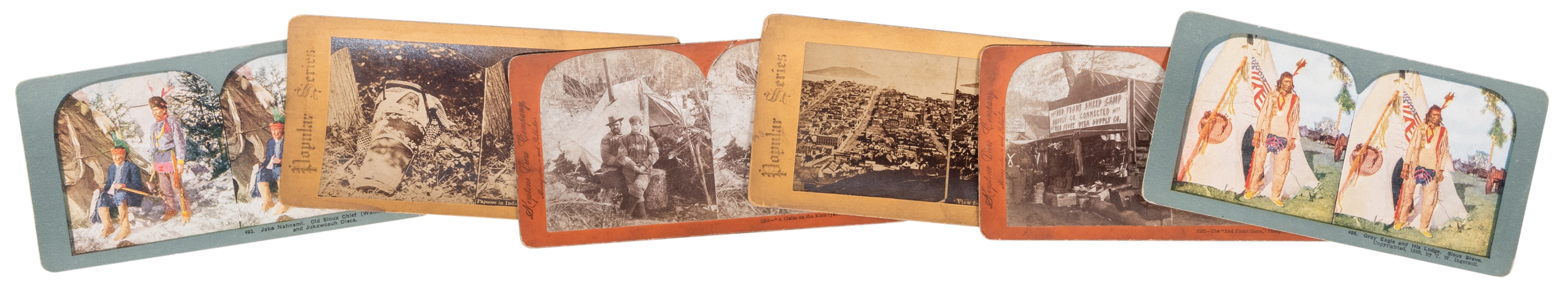  [MINING] Six Stereoscope Cards Depicting Native Americans a...