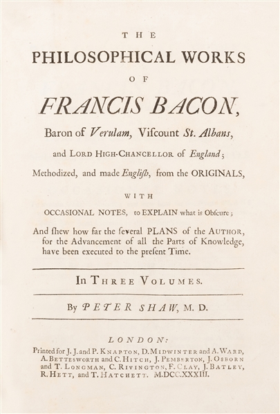  BACON, Francis (1561–1626). The Philosophical Works of Fran...