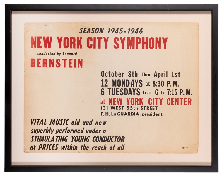  BERNSTEIN, Leonard (1918–1990), composer. New York City Sym...
