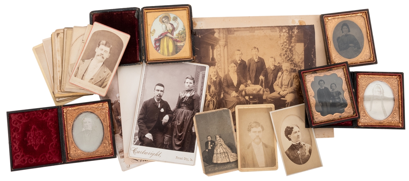 Collection of 42 Cabinet Cards, Tintypes, Ambrotypes, Dague...