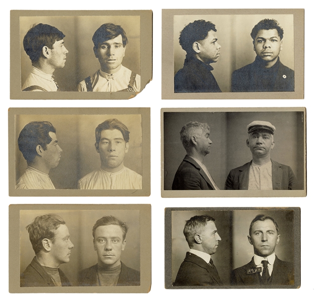 [CRIME–MUGSHOTS] Six Early Criminal Mugshot Photographs. Ne...