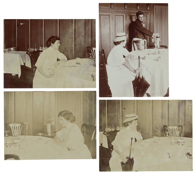  [CRIME] Four Photographs of a Woman Stealing Tableware. [Ph...