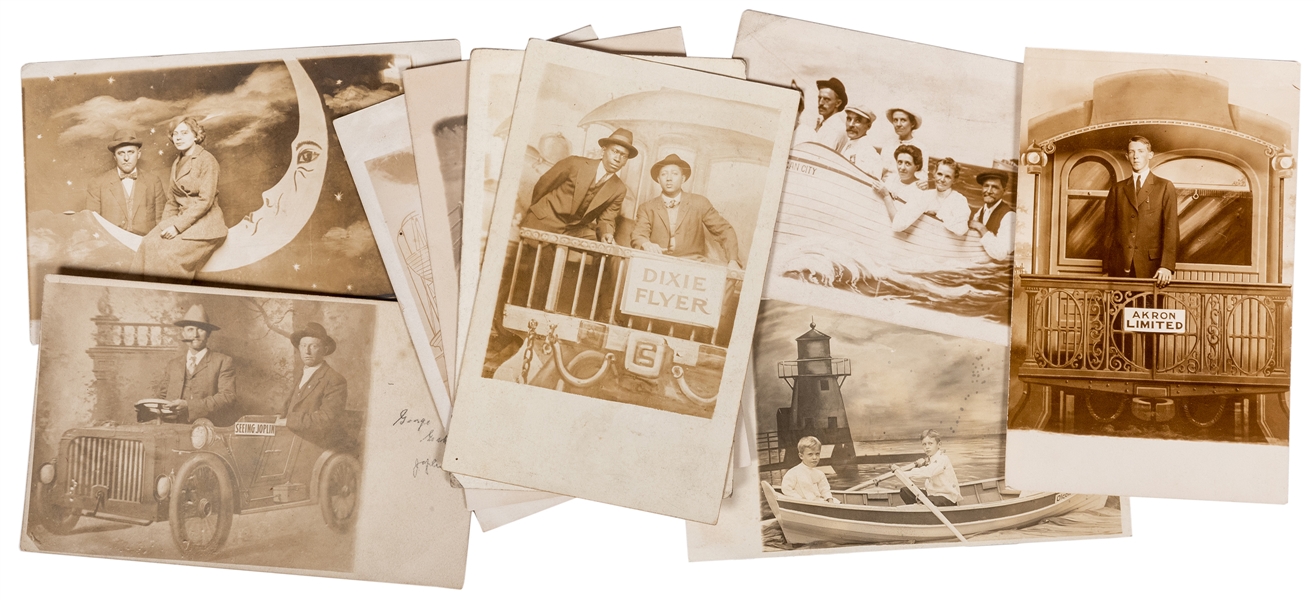  Nine Studio Prop Real Photo Postcards. Circa 1910s/20s. Inc...
