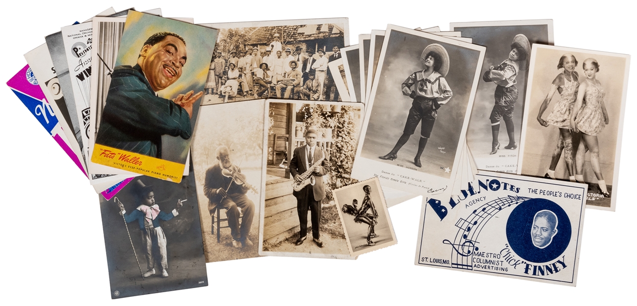  Collection of Postcards of Black “Cake Walkers,” Musicians,...