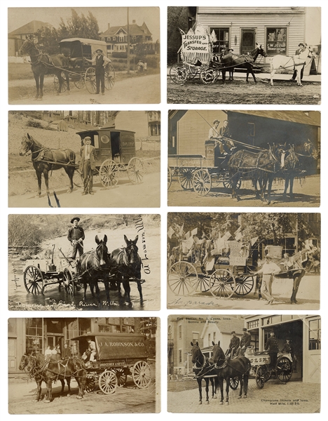  [AUTOMOTIVE] Nine Real Photo Postcards of Horse Drawn Wagon...