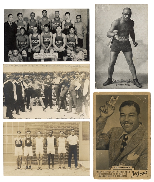  Five Black Americana Boxing and Basketball Related Postcard...