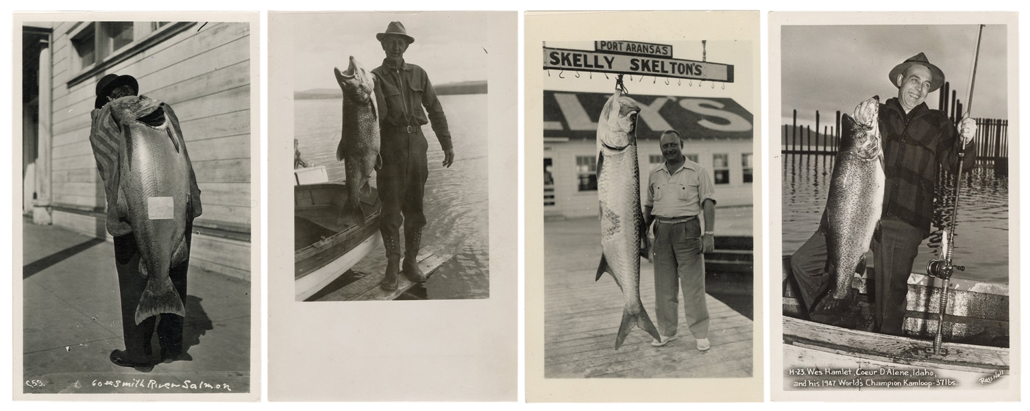  [FISHING] Seven Real Photo Fishing Postcards. Circa 1930s. ...