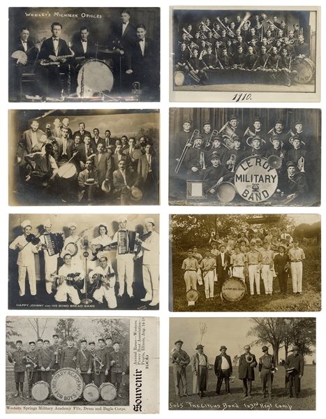  Over 65 Early RPPCs of Musical Bands. A large collection fe...