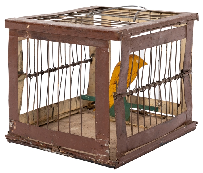  Production Bird Cage. Circa 1910. Metal cage folds flat, th...