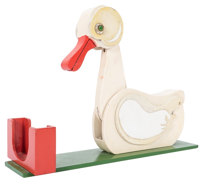  Card Duck. Circa 1960. Wooden duck picks cards from the fee...