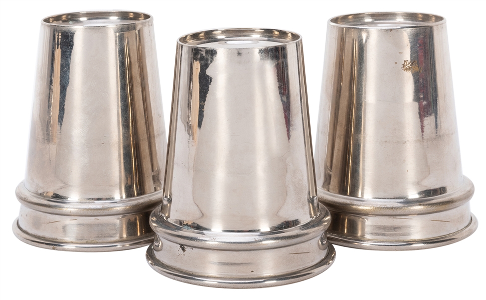  Nickel-Plated Cups. European, ca. 1920. Three well-made spu...