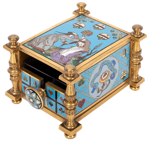  Cloisonne-Decorated Card Press. Heavy brass press of an unu...