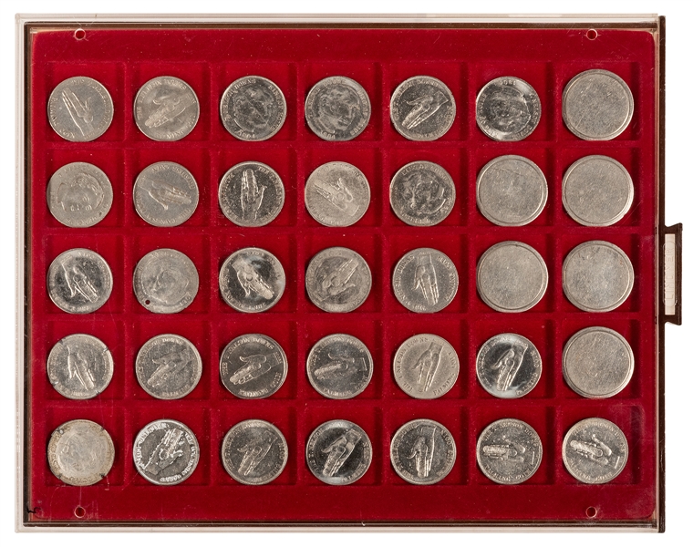  Downs, T. Nelson. Tray of Palming Coin Tokens. 1904. Lot of...