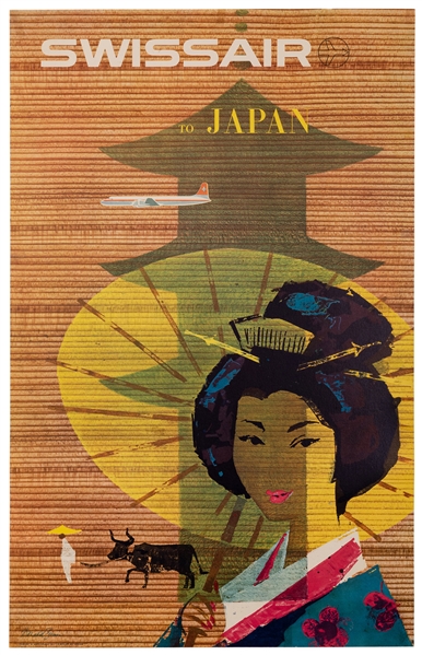  Brun, Donald (1909-1999). Swissair to Japan. 1958. Offset l...