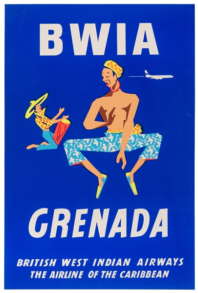  BWIA / Grenada. 1950s. Silkscreen travel poster. 29 ½ x 20”...