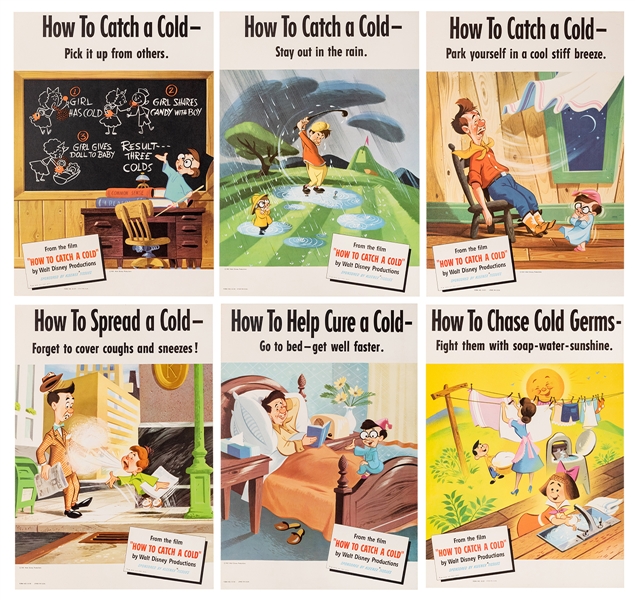  [Disney] How To Catch A Cold. Six Promotional Posters. Walt...
