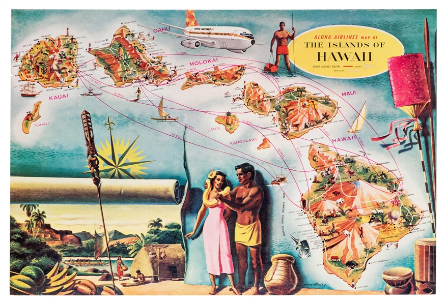  [Hawaii] Allison, Donn. Aloha Airlines / Map of The Islands...