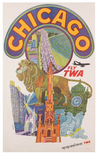  Klein, David (1918–2005). Fly TWA Chicago. Circa 1960s. Col...