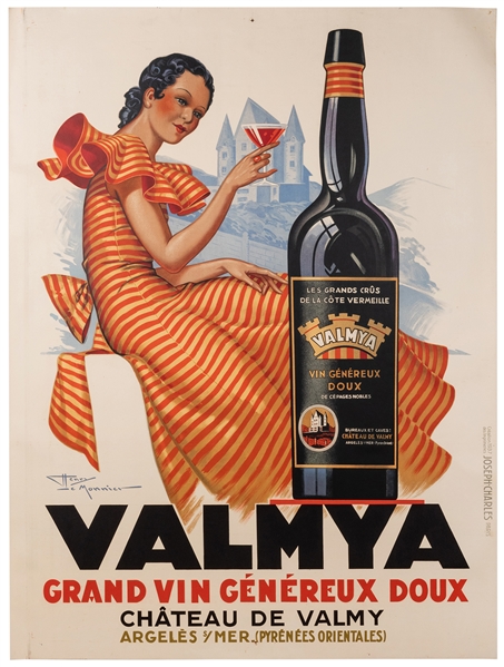 Monnier, Henry Le. Valmya. Paris, 1930s. Lithograph wine ad...