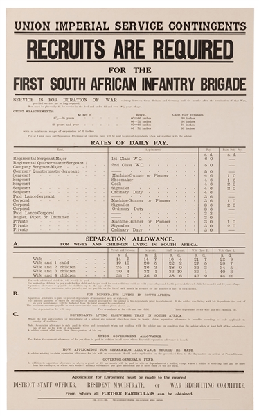  Recruits are Required for the First South African Infantry ...