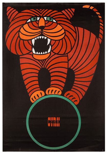  Cyrk / [Red Tiger]. 1960s. Offset lithograph with a stylize...