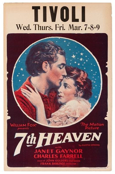  7th Heaven. William Fox, 1927. Window card. Overprinted for...