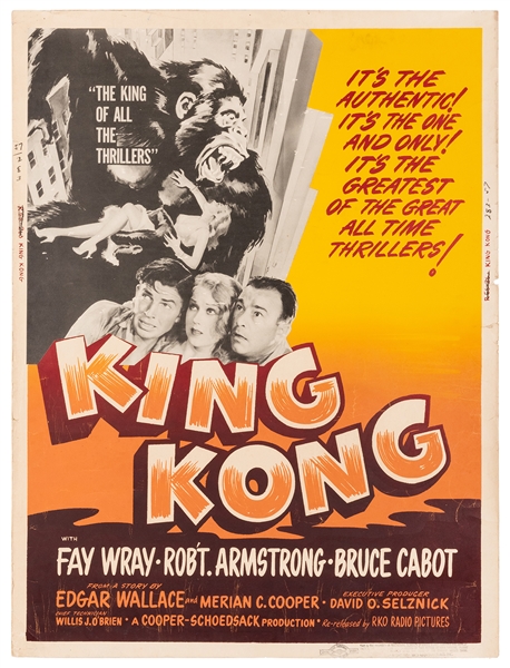  King Kong. RKO, R–1956. Silk screen movie poster starring F...