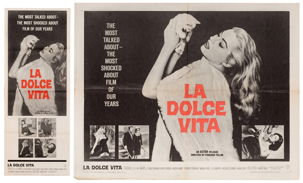  La Dolce Vita. Astor, 1961. Pair of half-sheets (36 x 14”; ...