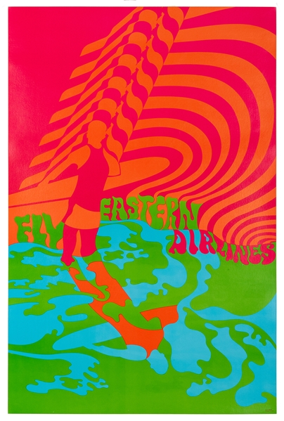  Fly Eastern Airlines. USA, 1960s. Airline poster with a psy...