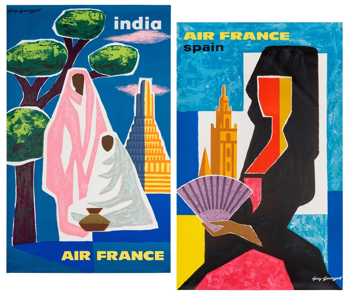  Georget, Guy (French, 1911–1992). Pair of Air France Travel...