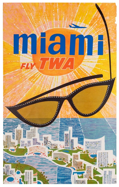  Klein, David (1918–2005). Fly TWA / Miami. Circa 1960s. Col...
