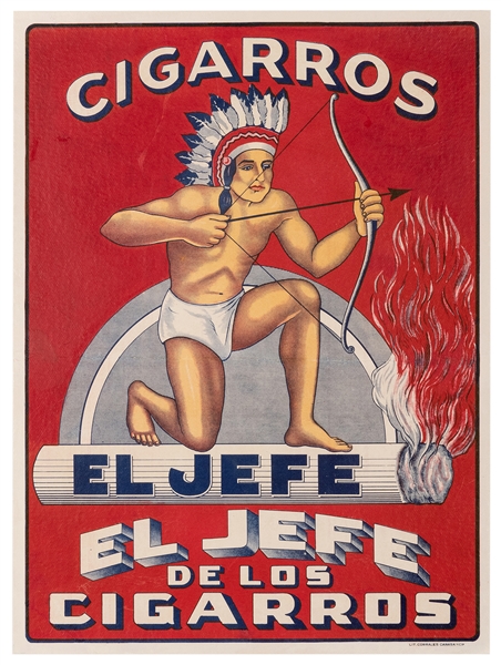 [Tobacco] Cigarros / El Jefe. Corrales, ca. 1940s. Lithogra...