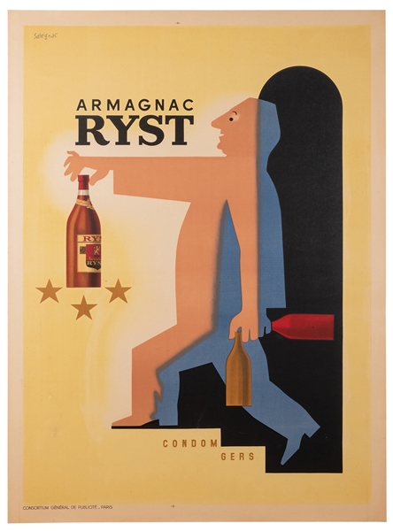  Savignac, Raymond. Armagnac Ryst. Paris, ca. 1940s. Lithogr...