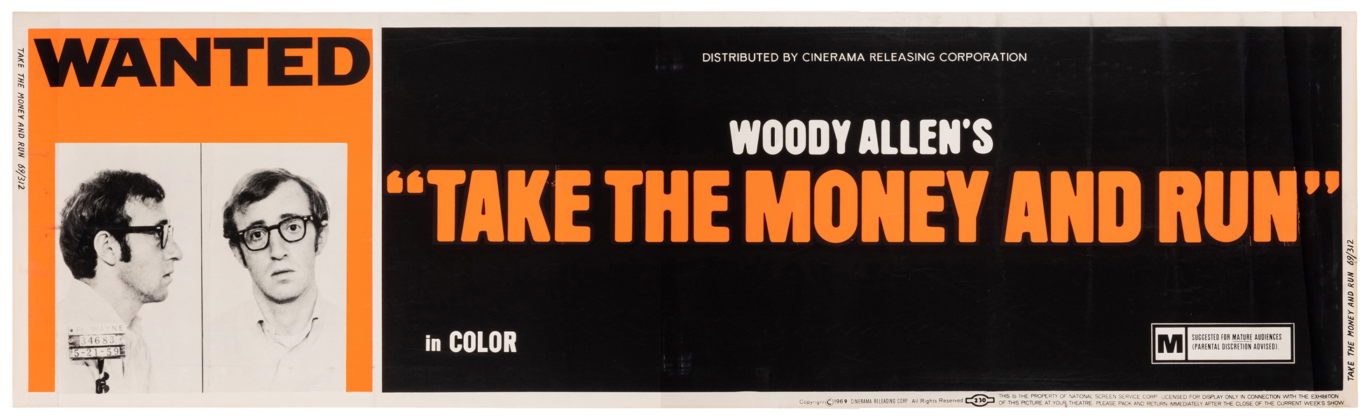  Take the Money and Run. Cinema Releasing, 1969. Silkscreen....