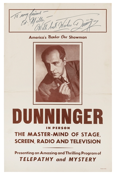  Dunninger, Joseph. Dunninger In Person. Circa 1960. Pictori...
