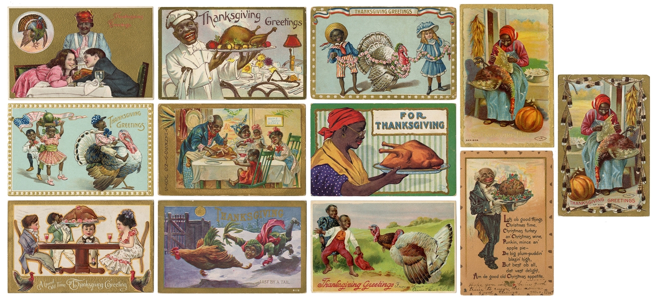  Group of 12 Embossed Thanksgiving Related Black Americana P...