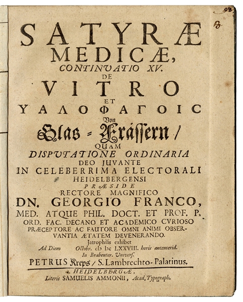  [Medicine – Ingestion] Franck von Franckeneau, Georg. Satyr...