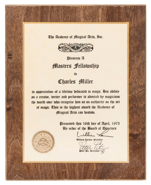  Charlie Miller’s Master’s Fellowship Award. Hollywood: Worl...