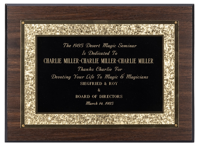  Charlie Miller’s Desert Magic Seminar Dedication Plaque. La...