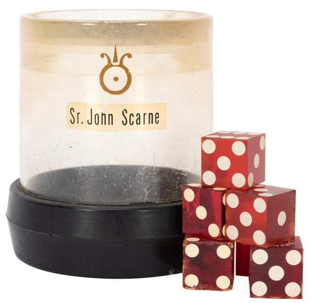  [Scarne, John] Dice Cup Owned by Scarne. Black rubber and t...