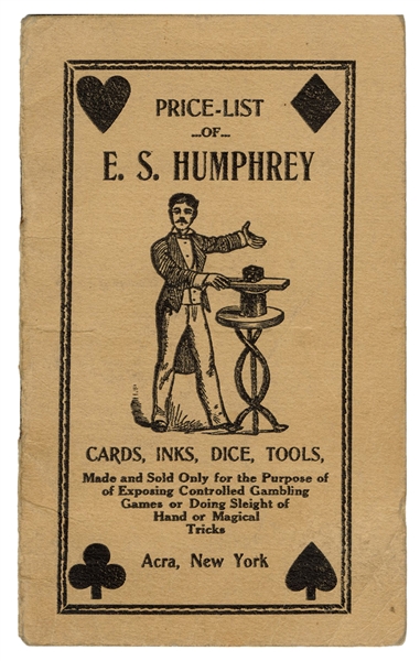  E.S. Humphrey. Cards, Inks, Dice, Tools. Acra, NY, ca. 1910...