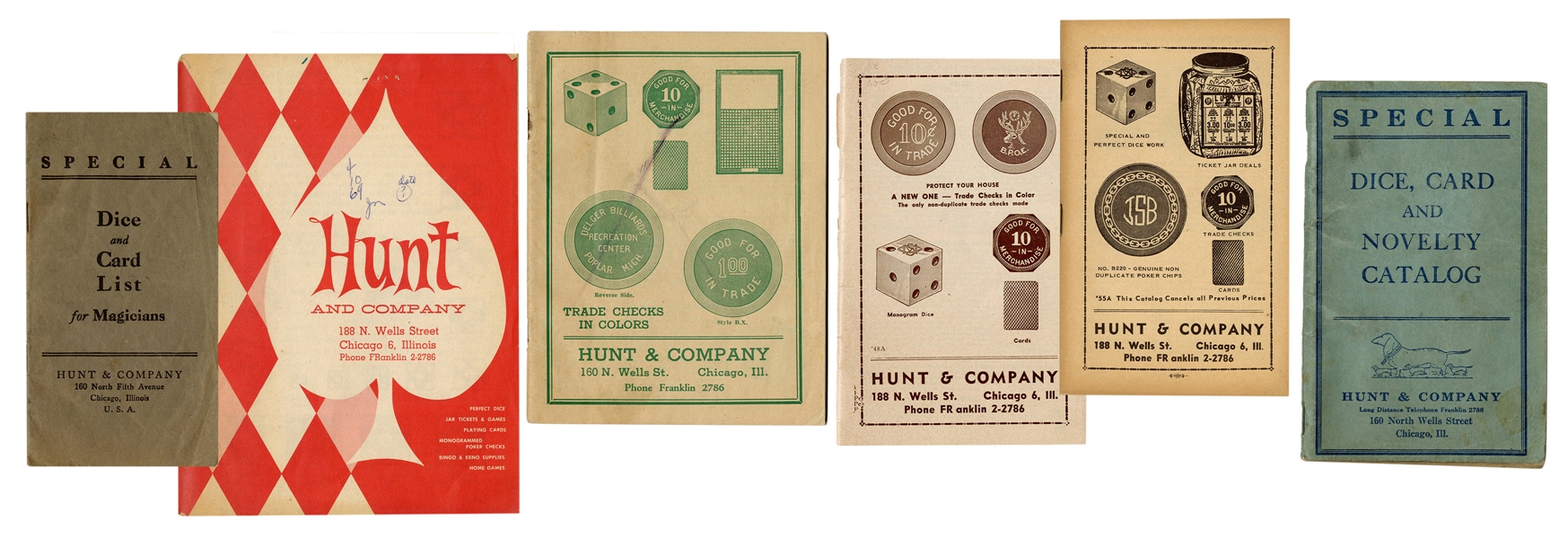  Hunt & Co. Lot of 7 Gambling Supply Catalogs. Chicago, ca. ...