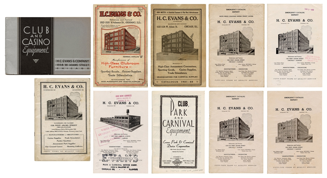  H.C. Evans Catalogs. Lot of 10. Chicago, 1920-60s. Ten diff...