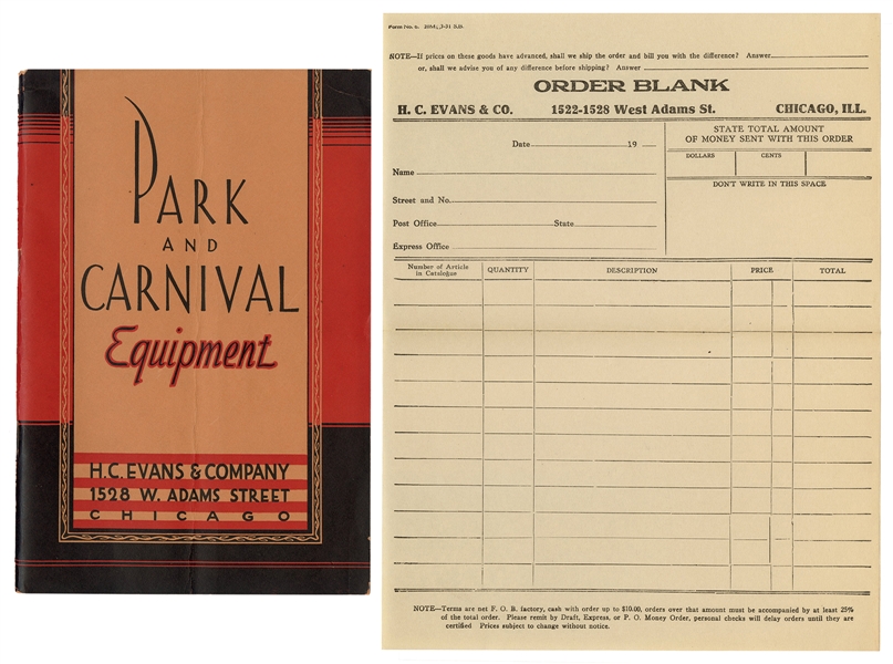  H.C. Evans Park and Carnival Equipment. Chicago, ca. 1932. ...
